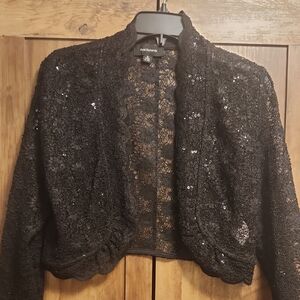 R&M Richards Black Scalloped Sequin Lace Bolero